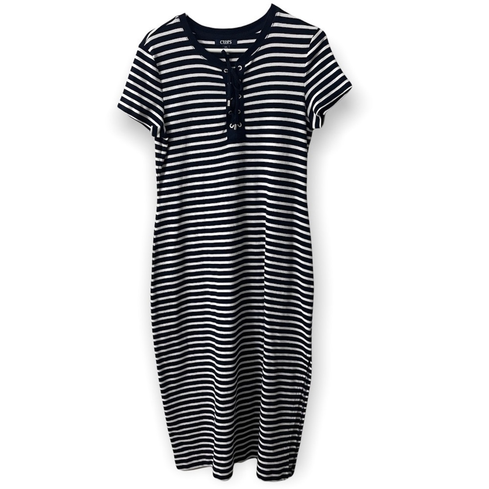 Chaps Sporty Knit Dress | Blue White | Size L
